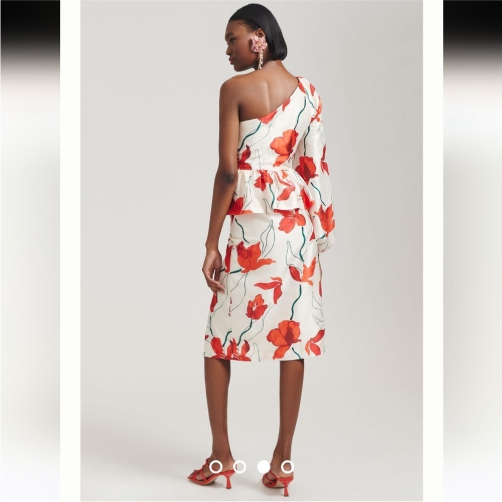 Anthropologie Hutch Floral One Sleeve Peplum Dress - Picture 3 of 7